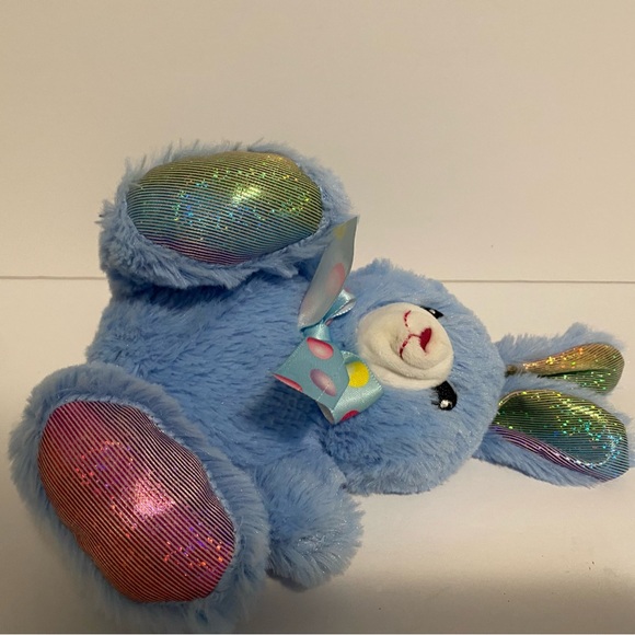 Blue Bunny Plush Rabbit Easter Shimmer Feet Ears Jelly Bean Ribbon Stuffed Toy - Picture 3 of 4